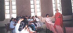 The Principal of the Sadhu Vaswani International School for Girls, Mrs Rastogi addressing the parents