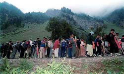 espite cloudy weather, a group of pilgrims leaves Chandanwari