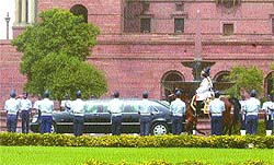 The dress rehearsal for the President’s swearing-in at Rashtrapati Bhavan.