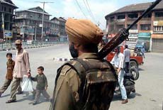 A jawan keeps a vigil