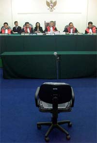 The witness chair which the son of former President Suharto was expected to sit in