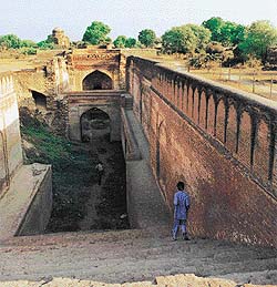 A flight of steps leading to the deserted Meham baoli