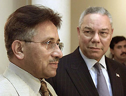 Pakistan President Pervez Musharraf speaks to the media 