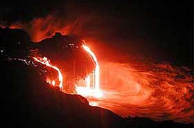 Lava free-falls into the sea from Kilauea Volcano in Hawaii.