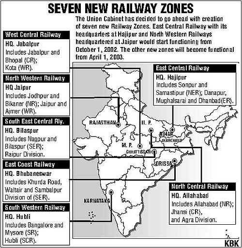 Seven new railway zones