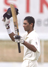 Sri Lankan batsman Michael Vandort celebrates his century
