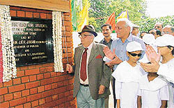 Lieut Gen J.F.R. Jacob (retd), UT Administrator, lays the foundation stone of a girls hostel