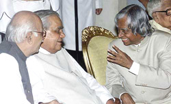 President A P J Abdul Kalam, Prime Minister Atal Behari Vajpayee, and Deputy Prime Minister L K Advani