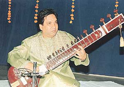 Sayeed Khan performs in Pracheen Kala Kendra, Chandigarh, on Sunday.