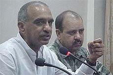 Haryana Finance Minister Sampat Singh talking to mediapersons at Ambala on Sunday.