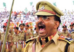 A Delhi Police officer during the Independence Day celebrations 