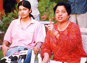 Madhu Sharma, wife of Ravi Kant Sharma, talks to mediapersons