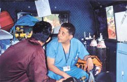 Dr M. Asif Ali of Apollo Hospital monitoring the patients condition