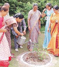 Ms Charu Bali, SP, Panchkula, waters saplings planted at MCM DAV College