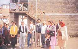 A group of expeditionists at the flag hoisting ceremony 