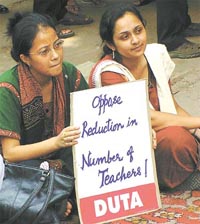 DUTA holds a dharna outside the UGC office in protest against the commissions move to increase teachers workload