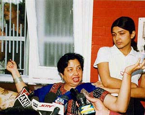 Madhu Sharma along with her daughter talks to the media