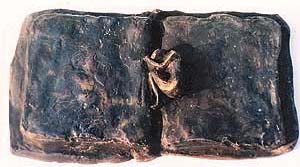 A painting "Eruptions of violence" in mixed media and oil by the writer