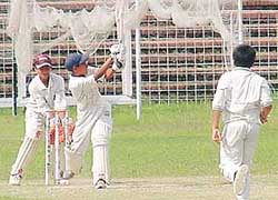 Gurkirat Singh of Yadavindra Public School, SAS Nagar, during a St Kabir Trophy cricket match 
