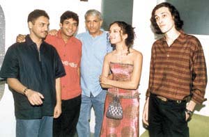Mr Diwakar Shastri, Mr Ajay Jadeja and Mr Vivek Khushalani, directors of Senso Restaurant and Bar with Anoushka Shankar and friend Nishant at a party after the release of a book, ‘Bapi, the love of my life’ in the Capital.