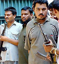 Lashkar-e-Toiba militants Farhan Ahmed Ali and Shahid Ahmed Bakshi at the Special Cell headquarters at Lodhi Road in the Capital 