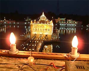 The historical Durgiana temple, Amritsar, illuminated on the eve of Janamashtmi