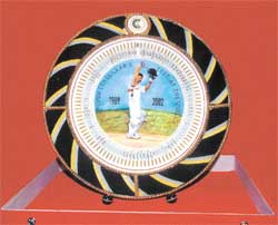 A commemorative plaque which will be presented to Sachin Tendulkar at The Oval on the occasion of Tendulkars 100th Test