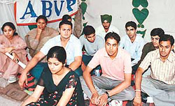 Students of Dhanwantry Ayurvedic College, Sector 46, stage a dharna in support of their demands in Chandigarh on Tuesday. 