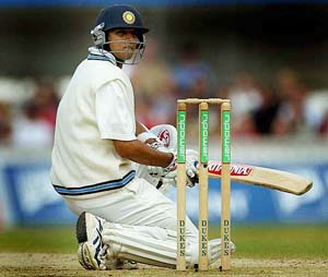 Rahul Dravid looks towards the boundary