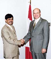 Civil Aviation Minister Shahnawaz  Hussain with Canadian Transport Minister