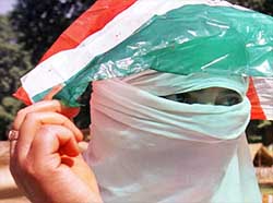 A masked woman supporter