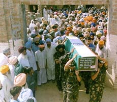 Hundreds of villagers converged to mourn the death of Sepoy Vir Pal Singh