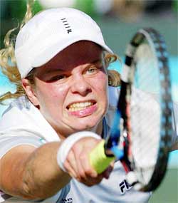 Kim Clijsters of Belgium makes a return to Russia's Svetlana Kuznetsova
