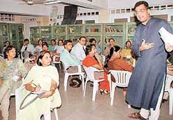 Quizmaster Derek OBrien at an interactive session with schoolteachers in St Stephens School