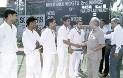 Brig. Kapil Mohan meeting the Chand Khanna players before inaugurating the N N Mohan Memorial Cricket Tournament
