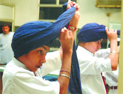 A turban-tying competition organised by the Dashmesh Public School in the Capital