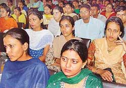 A section of the audience attends the first day of the 10-day NSS camp at Government Education College