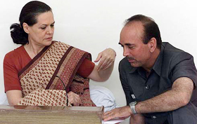 Congress President Sonia Gandhi talks with Ghulam Nabi Azad 