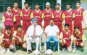 Members of the volleyball team of Shivalik Public School, Sector 41, after winning the under-19 title in the CBSE Cluster XI Tournament 