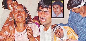 Grieving mother and brother of Kewal , who was stabbed to death in Sector 7 , and Som Nath and Gurdev Singh , who were also injured in the stabbing incident