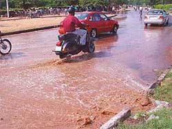 A broken waterline on the Ambala road near The Tribune roundabout