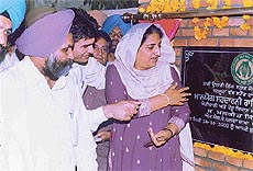 Ms Rajinder Kaur Bhattal, Punjab Minister for Rural Development, Panchayats and Agriculture, lays the foundation stone