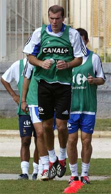 French national football player Zinedine Zidane jumps during a training session at Maltas Ta Qali stadium 