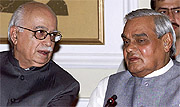 Prime Minister Atal Behari Vajpayee with Deputy Prime Minister L.K. Advani at the National Security Advisory Board meeting 