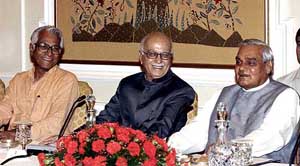 Prime Minister Atal Behari Vajpayee, Deputy Prime Minister L. K. Advani and Defence Minister George Fernandes