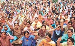Anganwadi workers stage dharna to press their demands in Sector 34, Chandigarh
