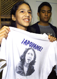 Zarai Toledo, a girl who says she is the daughter of Peru's President Alejandro Toledo, smiles during a Press conference