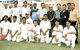 Former India player and Delhi Ranji Trophy selector Surender Khanna and North Delhi Cricketers Association secretary Himmat Saini with the Mohammedan Sporting cricket team