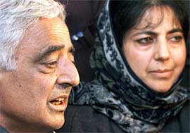 PDP chief Mufti Mohammed Syed talks to reporters