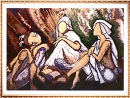 Painting of Puja Bhakoo in wool titled "Gurukul"